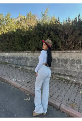 Kaşkorse Kumaş Kuş gözlü Gri Eşofman Pantolon