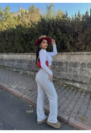 Kaşkorse Kumaş Kuş gözlü Gri Eşofman Pantolon