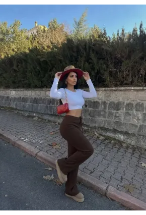 Kaşkorse Kumaş Kuş gözlü Kahverengi Eşofman Pantolon