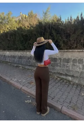 Kaşkorse Kumaş Kuş gözlü Kahverengi Eşofman Pantolon