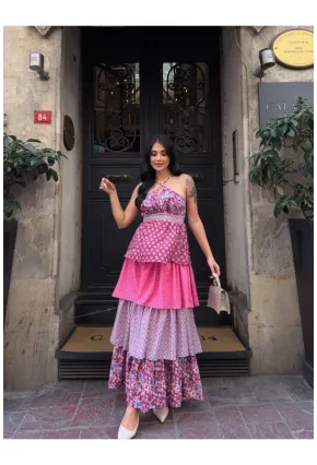 Kat Kat Desenli Tasarım Elbise