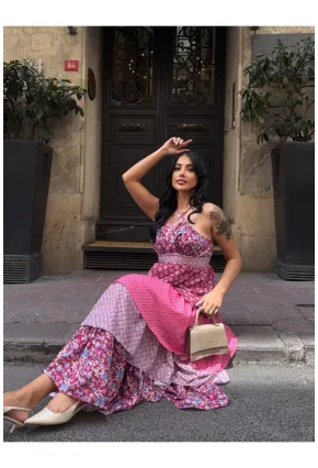 Kat Kat Desenli Tasarım Elbise