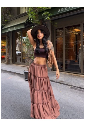 Kat Kat Pileli Kahverengi Etek