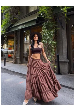 Kat Kat Pileli Kahverengi Etek