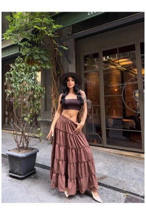 Kat Kat Pileli Kahverengi Etek