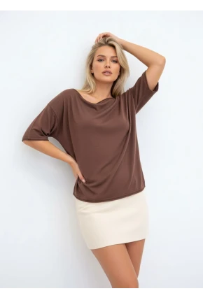 Kayık Yaka Oversize Kahve Bluz