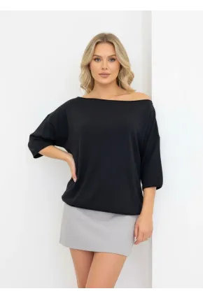 Kayık Yaka Oversize Siyah Bluz