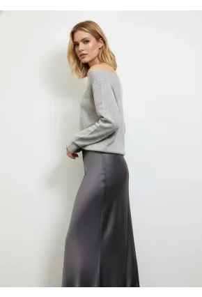 Kayık Yaka Simli Triko Kazak