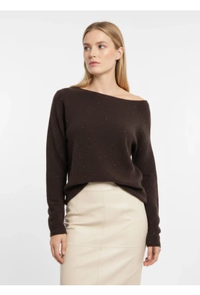 Kayık Yaka Simli Triko Kazak