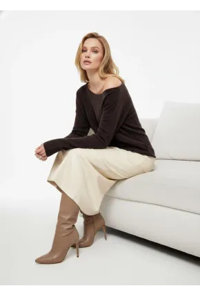 Kayık Yaka Simli Triko Kazak