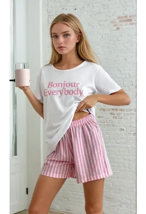 Kısa Kollu Şortlu Pijama Takımı Pembe