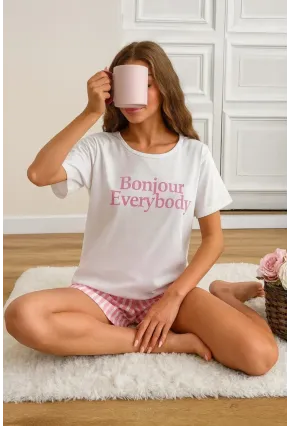 Kısa Kollu Şortlu Pijama Takımı Pembe