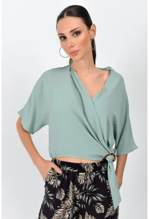 Kobe Kruvaze Yaka Yarasa Kol Bağlamalı Bluz