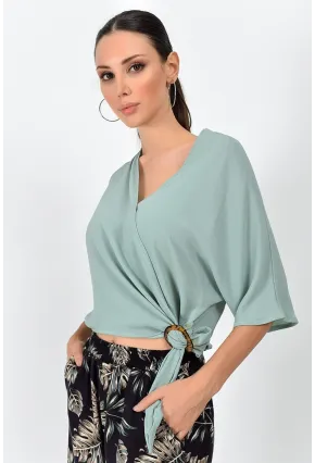 Kobe Kruvaze Yaka Yarasa Kol Bağlamalı Bluz