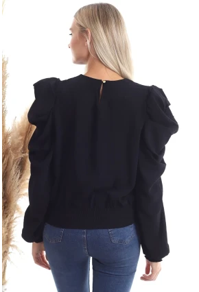 Kol Pileli Etek Gipeli Uzun Kol Siyah Bluz