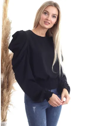 Kol Pileli Etek Gipeli Uzun Kol Siyah Bluz