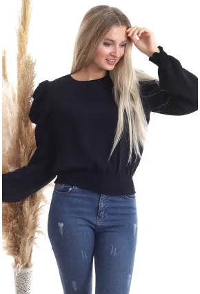 Kol Pileli Etek Gipeli Uzun Kol Siyah Bluz