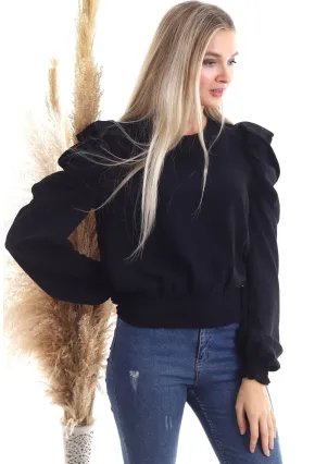 Kol Pileli Etek Gipeli Uzun Kol Siyah Bluz