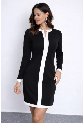 Kontrast Şerit Detaylı Hakim Yaka Siyah Mini Elbise