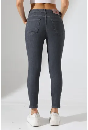 Koyu Gri Yüksek Bel Dar Kesim Jean