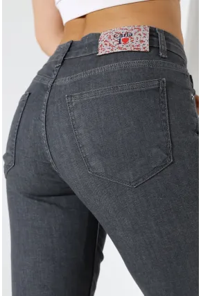 Koyu Gri Yüksek Bel Dar Kesim Jean