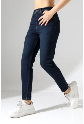 Lacivert Yüksek Bel Slim Fit Jean Pantolon