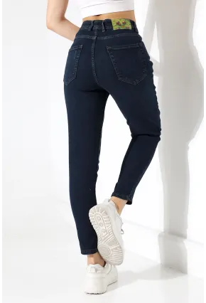 Lacivert Yüksek Bel Slim Fit Jean Pantolon