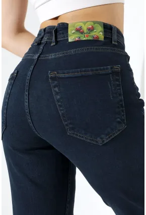Lacivert Yüksek Bel Slim Fit Jean Pantolon