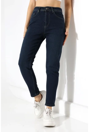 Lacivert Yüksek Bel Slim Fit Jean Pantolon