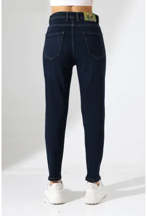 Lacivert Yüksek Bel Slim Fit Jean Pantolon