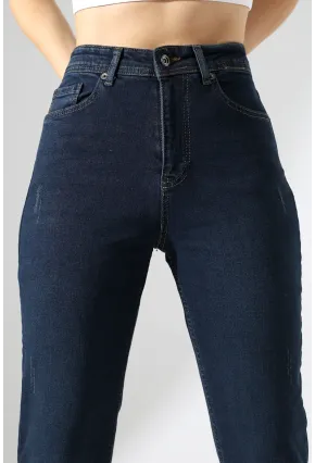Lacivert Yüksek Bel Slim Fit Jean Pantolon
