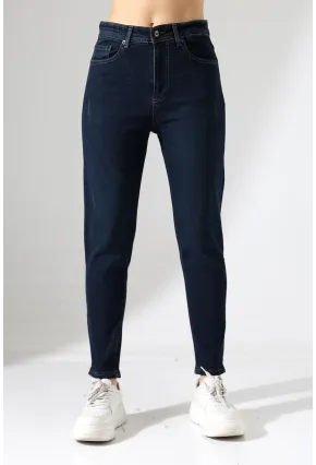 Lacivert Yüksek Bel Slim Fit Jean Pantolon