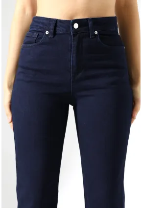 Lacivert Yüksek Bel Straight Fit Jean Pantolon