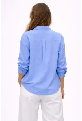 Mavi Çizgili Jakar Kumaş Oversize Gömlek