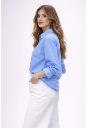 Mavi Çizgili Jakar Kumaş Oversize Gömlek