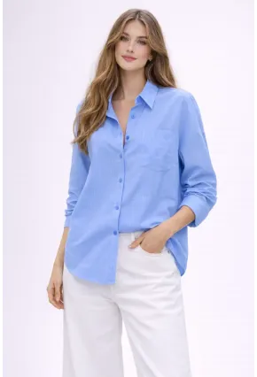 Mavi Çizgili Jakar Kumaş Oversize Gömlek