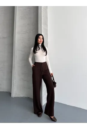 Modal Kumaş Bel Detay Pantolon Kahve