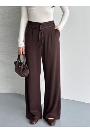 Modal Kumaş Bel Detay Pantolon Kahve