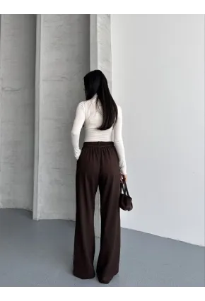 Modal Kumaş Bel Detay Pantolon Kahve