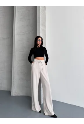Modal Kumaş Bel Detay Pantalon Krem