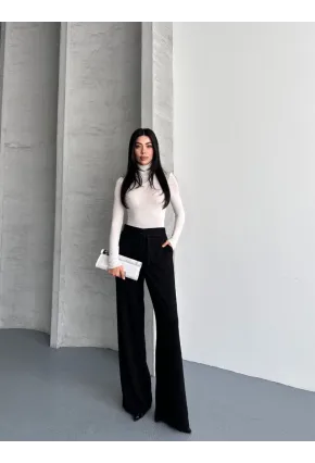 Modal Kumaş Bel Detay Pantolon Siyah