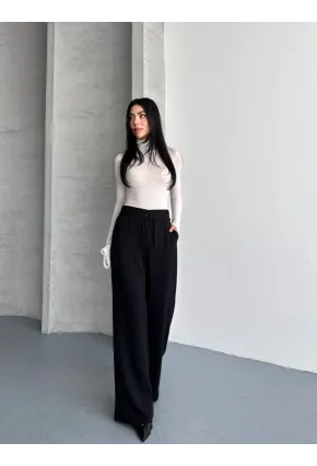 Modal Kumaş Bel Detay Pantolon Siyah