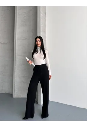 Modal Kumaş Bel Detay Pantolon Siyah