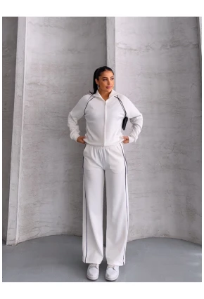 Modal Kumaş Şerit Detaylı Takım Beyaz