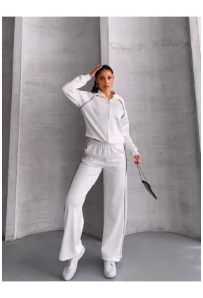 Modal Kumaş Şerit Detaylı Takım Beyaz