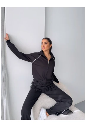 Modal Kumaş Şerit Detaylı Takım Siyah