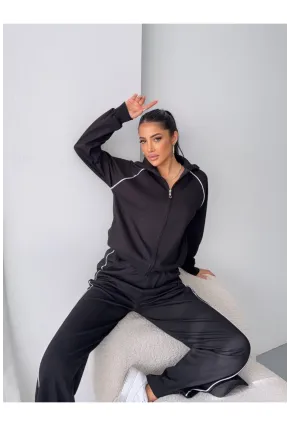 Modal Kumaş Şerit Detaylı Takım Siyah