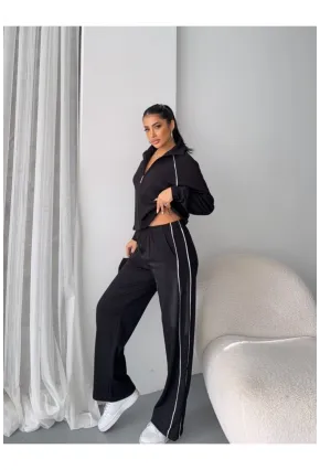 Modal Kumaş Şerit Detaylı Takım Siyah