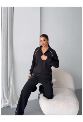 Modal Kumaş Şerit Detaylı Takım Siyah