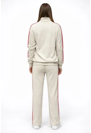 Modal Kumaş Tam Fermuarlı Şeritli Eşofman Takımı Bej